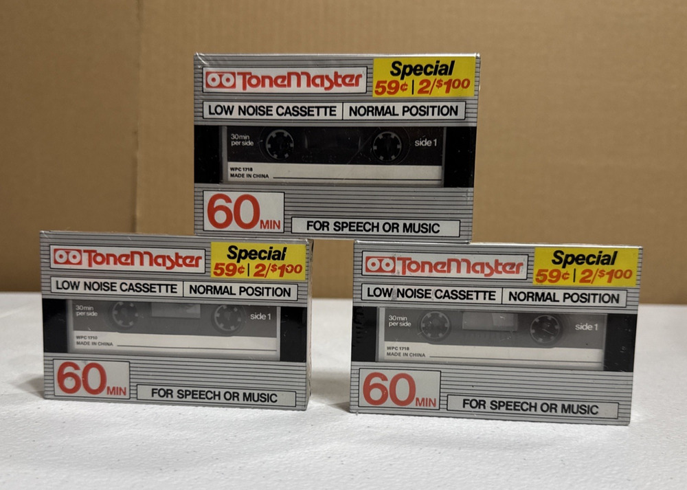Tone Master Low Noise 60 Minutes Blank Cassette Tape Speech Music Sealed (3 unit
